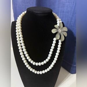 Vintage Beaded Necklace with Floral Accent